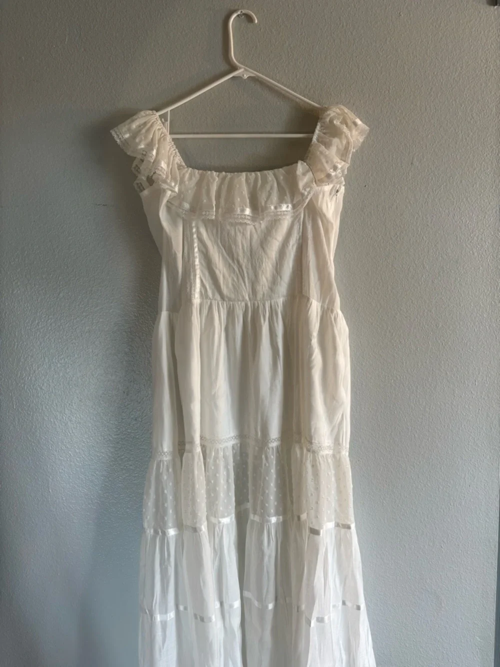 Eden Square Neck Ruffle Trim High Waist Midi Dress with Sheer Tiered Skirt - Picture 5 of 5